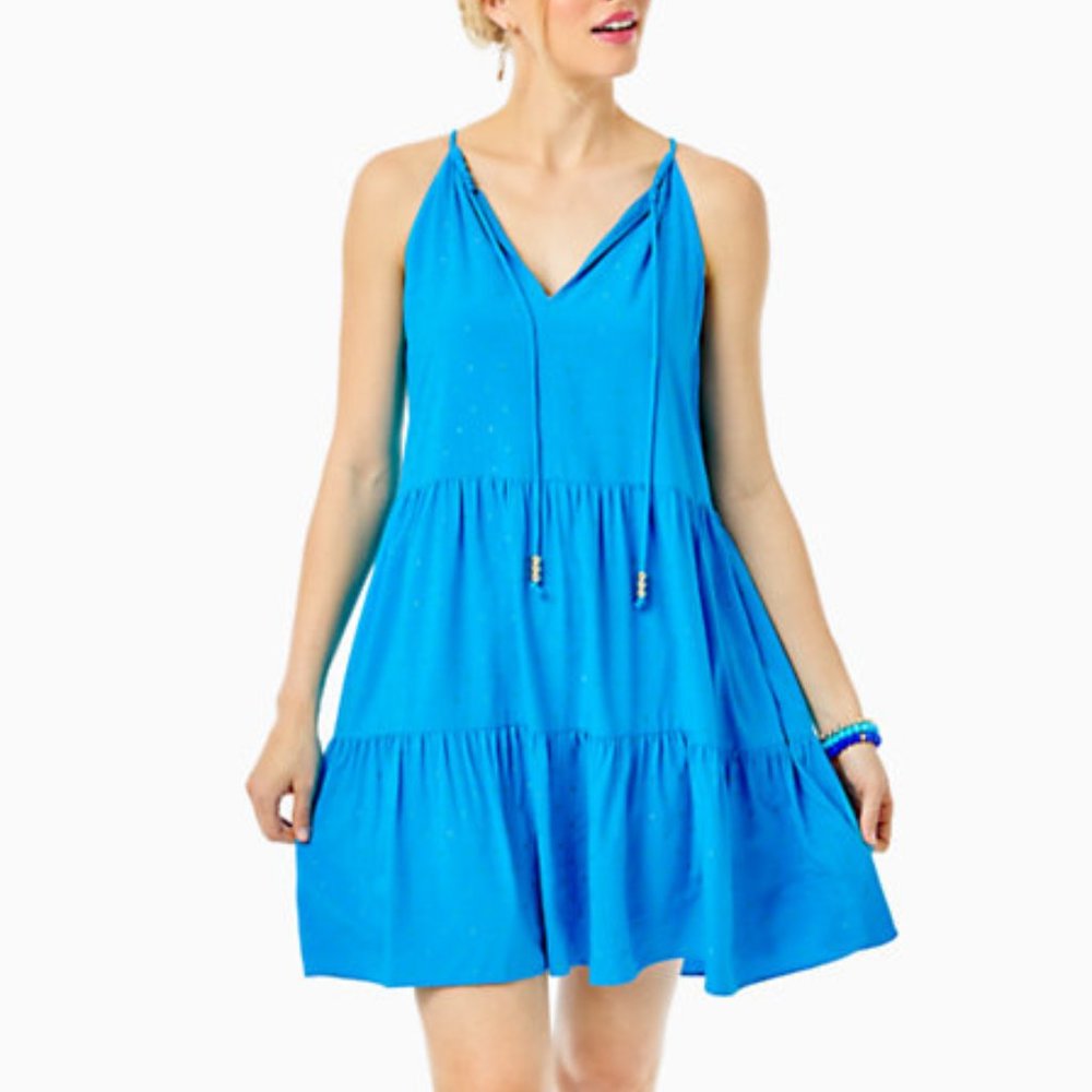 Lilly Pulitzer Litia Swing Dress - In Formentera Turquoise Metallic NWT - Picture 1 of 5